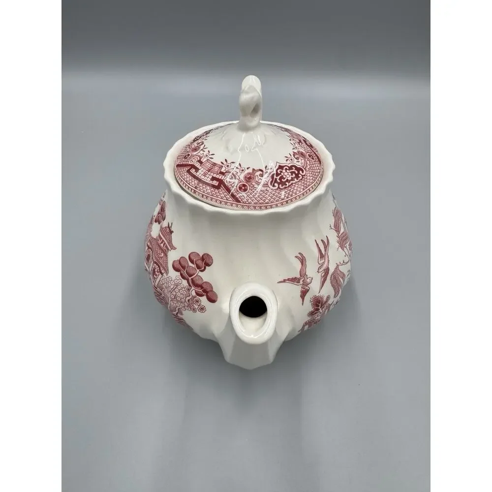 Vintage Royal Wessex Willow Rosa Red White Lidded Teapot Asian Design